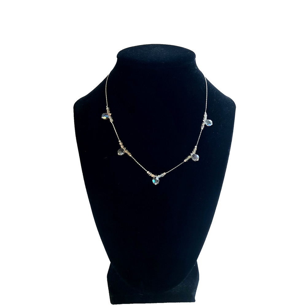 Givenchy Vintage AB Faceted Crystal Silver Plated Station Necklace 15" + 3" Ext.